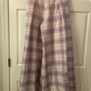 Purple Plaid Wide-Leg Pants